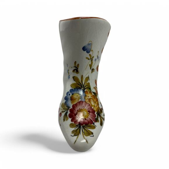 Vintage Bassano Italy Hand-Painted Ceramic Boot Vase – Floral Faience Pottery - Picture 3 of 16